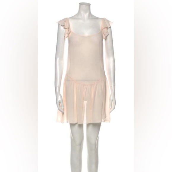 Reformation “Maire” Shift Ruffle Short Sleeve Scoop Neck Cream Mini Dress XS - Picture 4 of 4